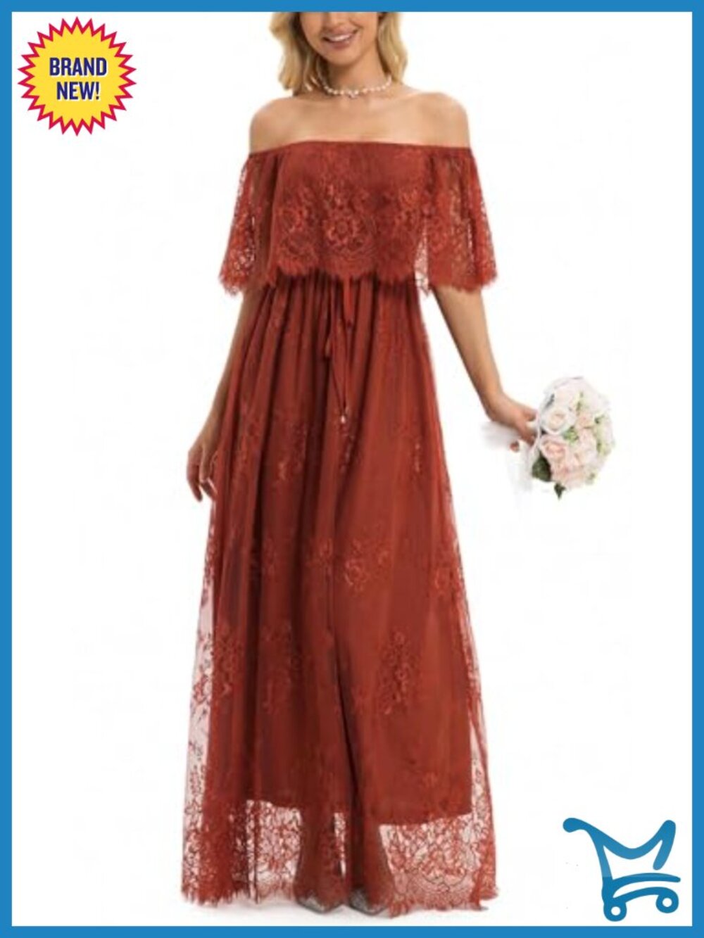 Off Shoulder Lace Maxi Wedding Dress Maternity Photoshoot Boho Formal Gown